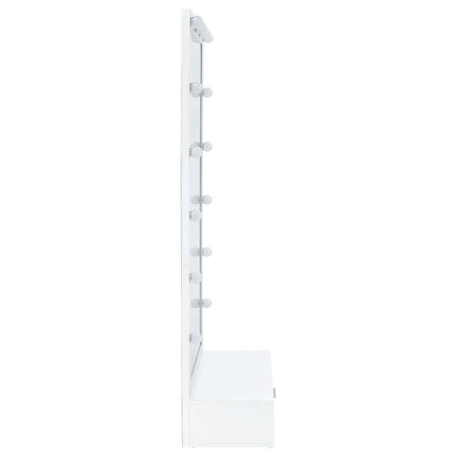 Spector 1-drawer Lighted Full-Length Floor Mirror White High Gloss / CS-960954